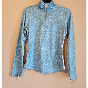 Athleta Womens paisley Quarter Zip Pullover Top Size S Red White Varsity Stripes